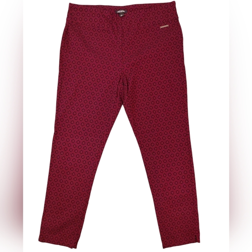 Roz & Ali Burgundy and Black Geometric Leggings